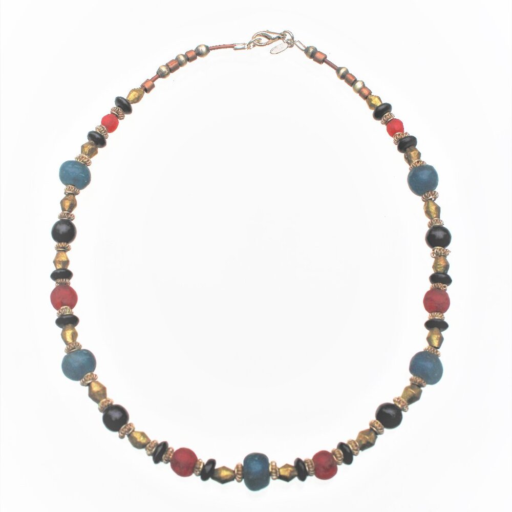 A Royal Blue Necklace - Colors: Blue, Black, Brass and Red